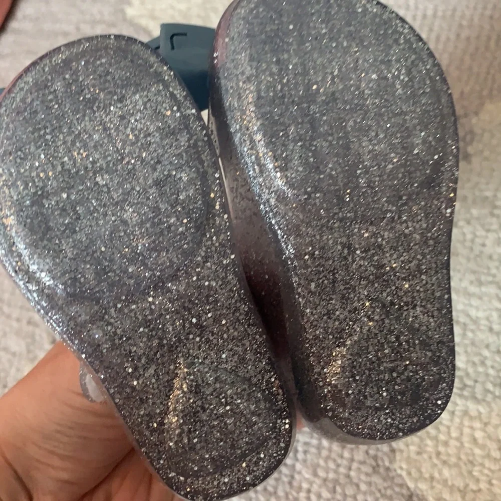 Mini Melissa Silver Glitter Mary Jane Shoes with Blue Bow